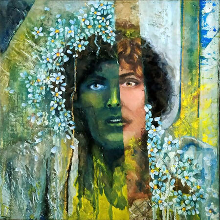 A Glimpse Into Reality — 2023 — Mixed Media (Oil, Acryl, Inka Gold, Paper, Structure Paste) on Canvas, ca. 40 x 40 cm — 480 €