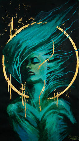 Je Me Relève — 2026 — Acrylics and Gold Leaf on Paper — ca. 68,5 cm x 40,4 cm — 630,-€ — Reserved